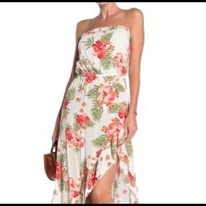 Love...Ady Strapless Ruffle Hem Floral Maxi Dress Split Leg Size Medium …
